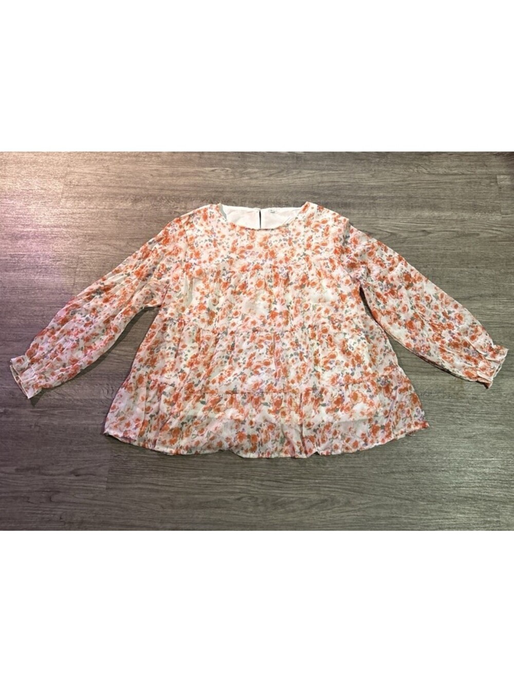 Women's Orange Floral Babydoll Blouse Size XL